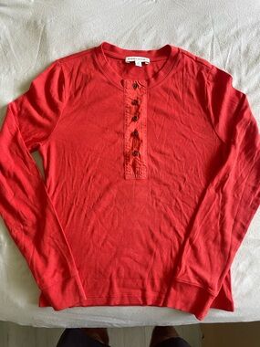 Banana Republic Coral-Red Henley Long Sleeve Top